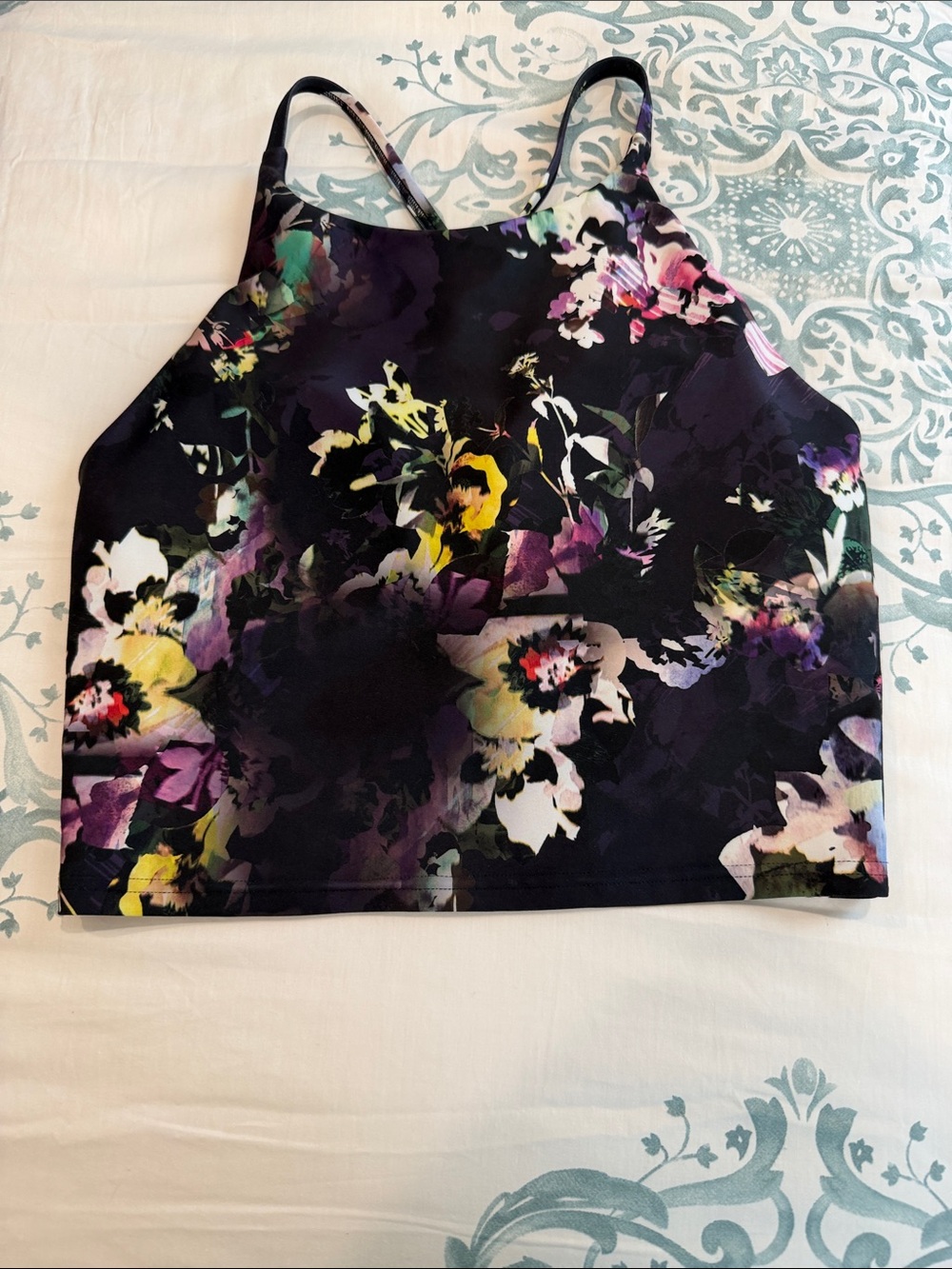 Old Navy Medium Floral Crop Top - Black and Multicolor